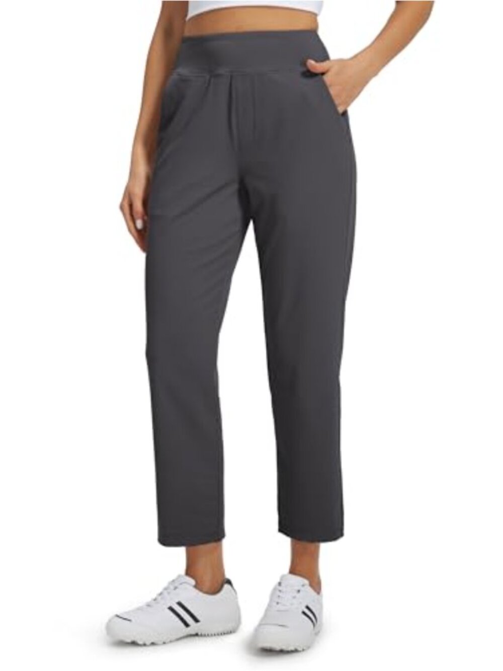 Women's Golf Pants 7/8 Ankle Stretch High Waist 4 Pocket Travel Workout Trousers